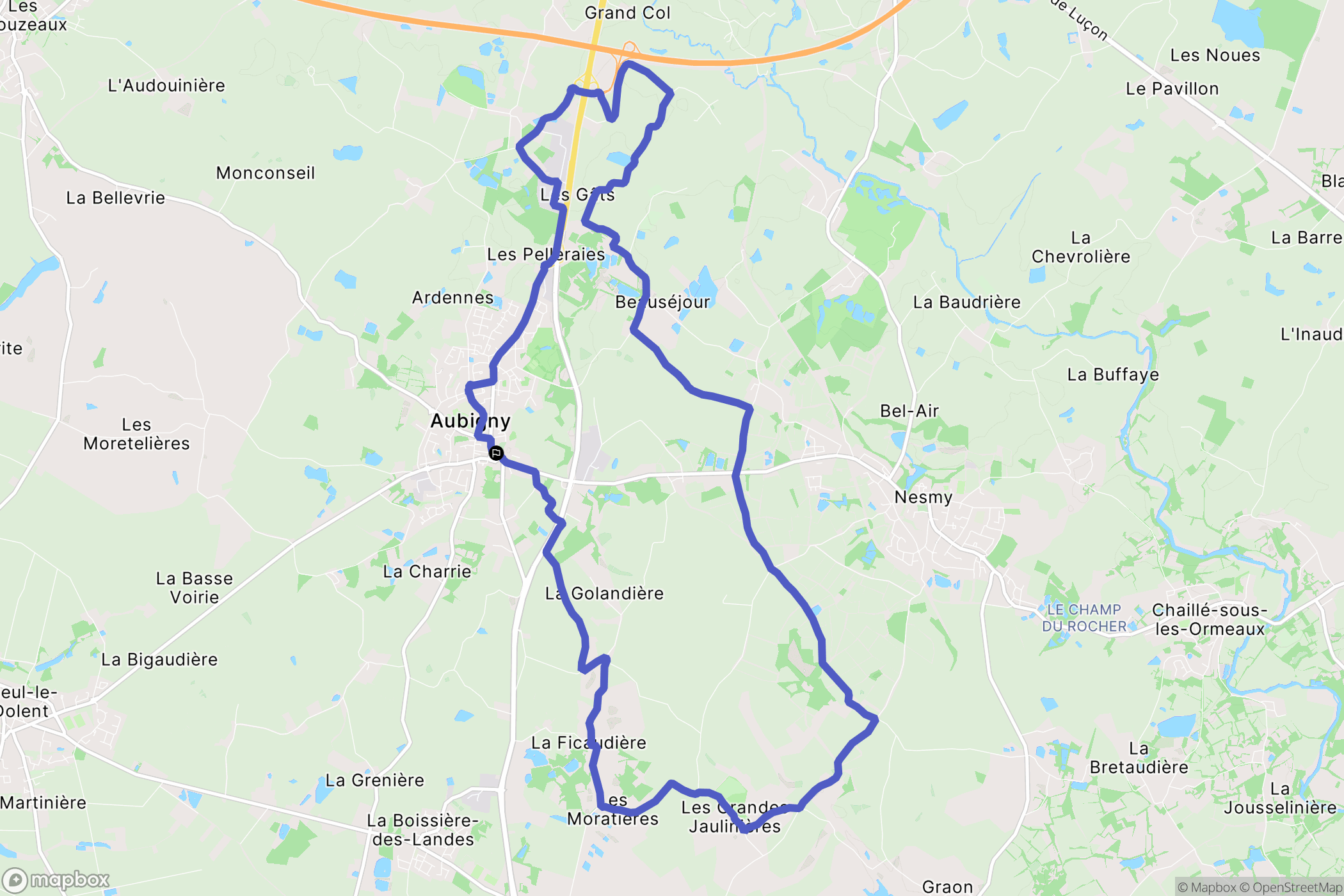 Aubigny-Les Clouzeaux : carte du parcours de randonnée - France
