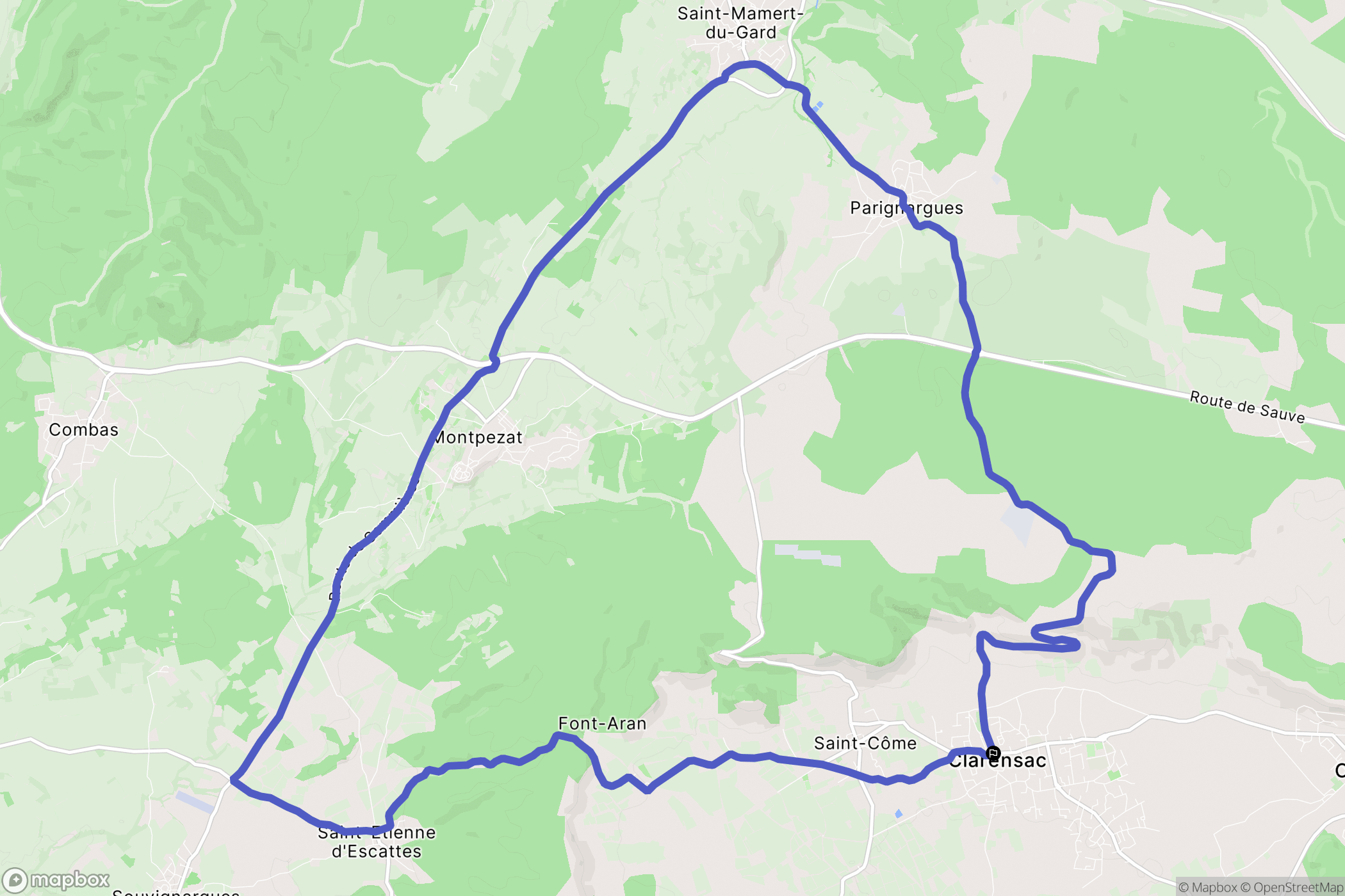 Clarensac : carte du parcours de randonnée - France