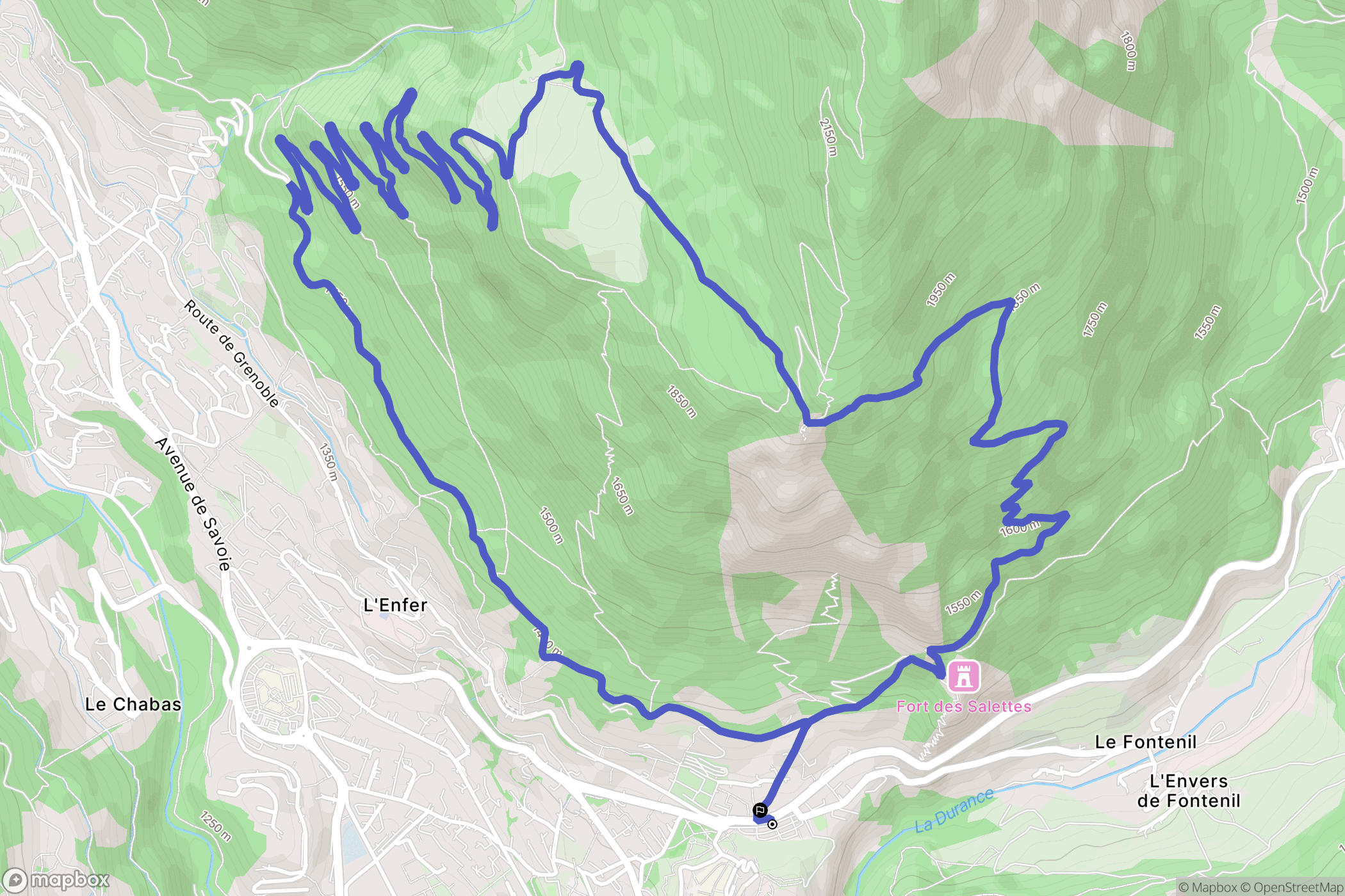Briançon : carte du parcours de randonnée - France