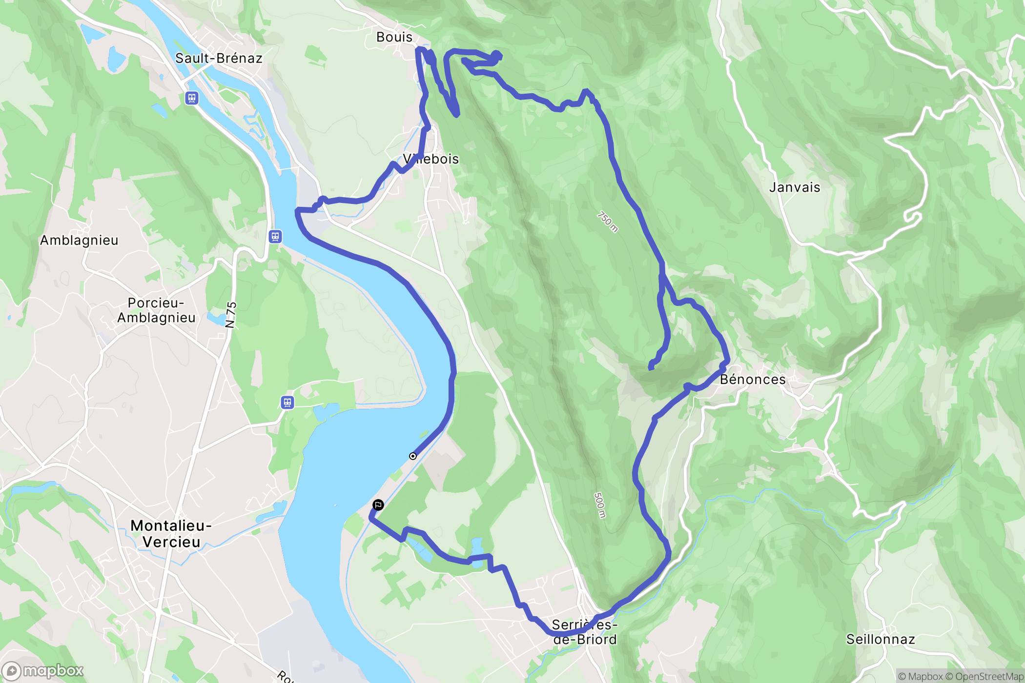Serrières-de-Briord : carte du parcours de randonnée - France