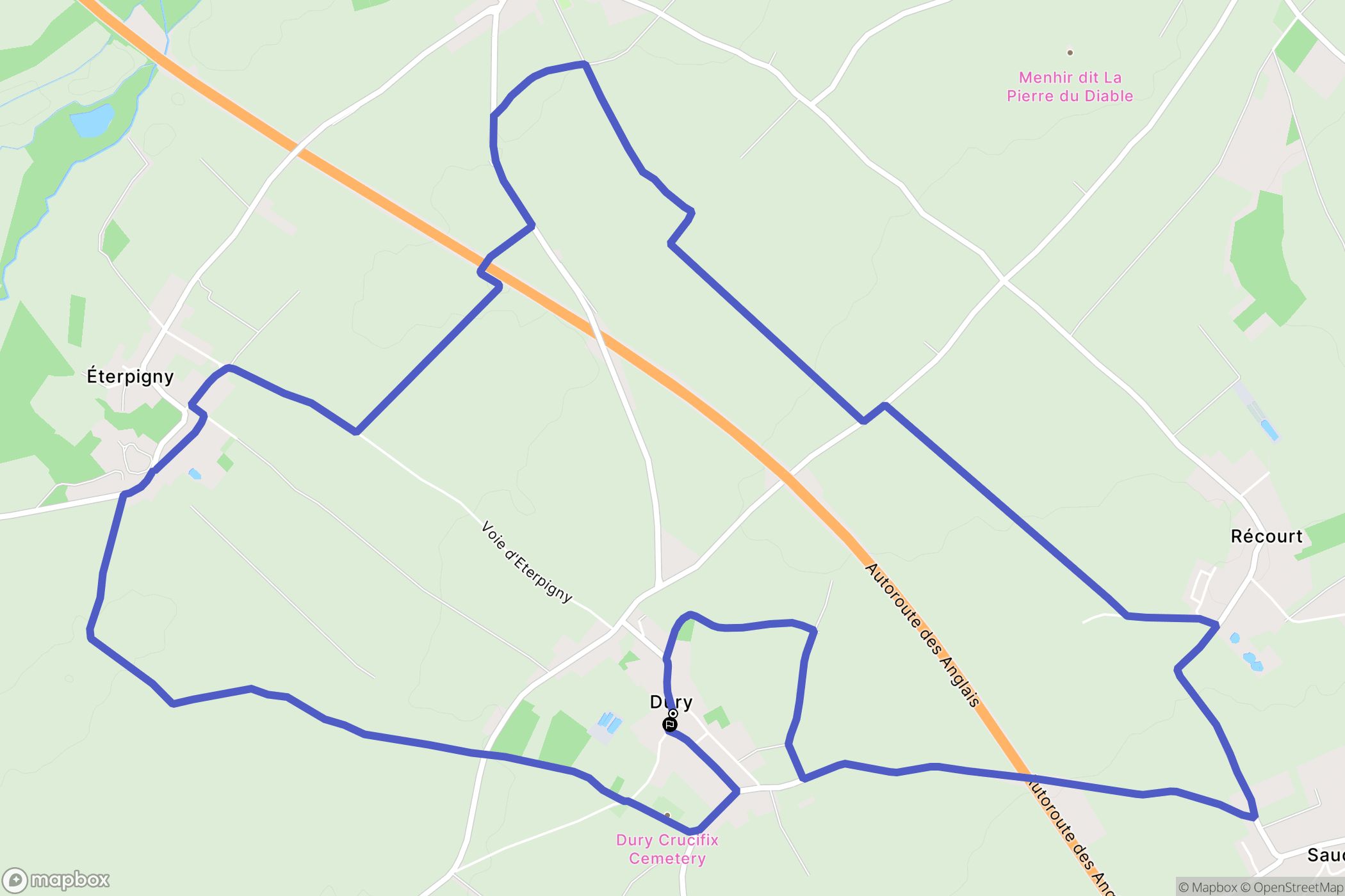 Dury : carte du parcours de randonnée - France