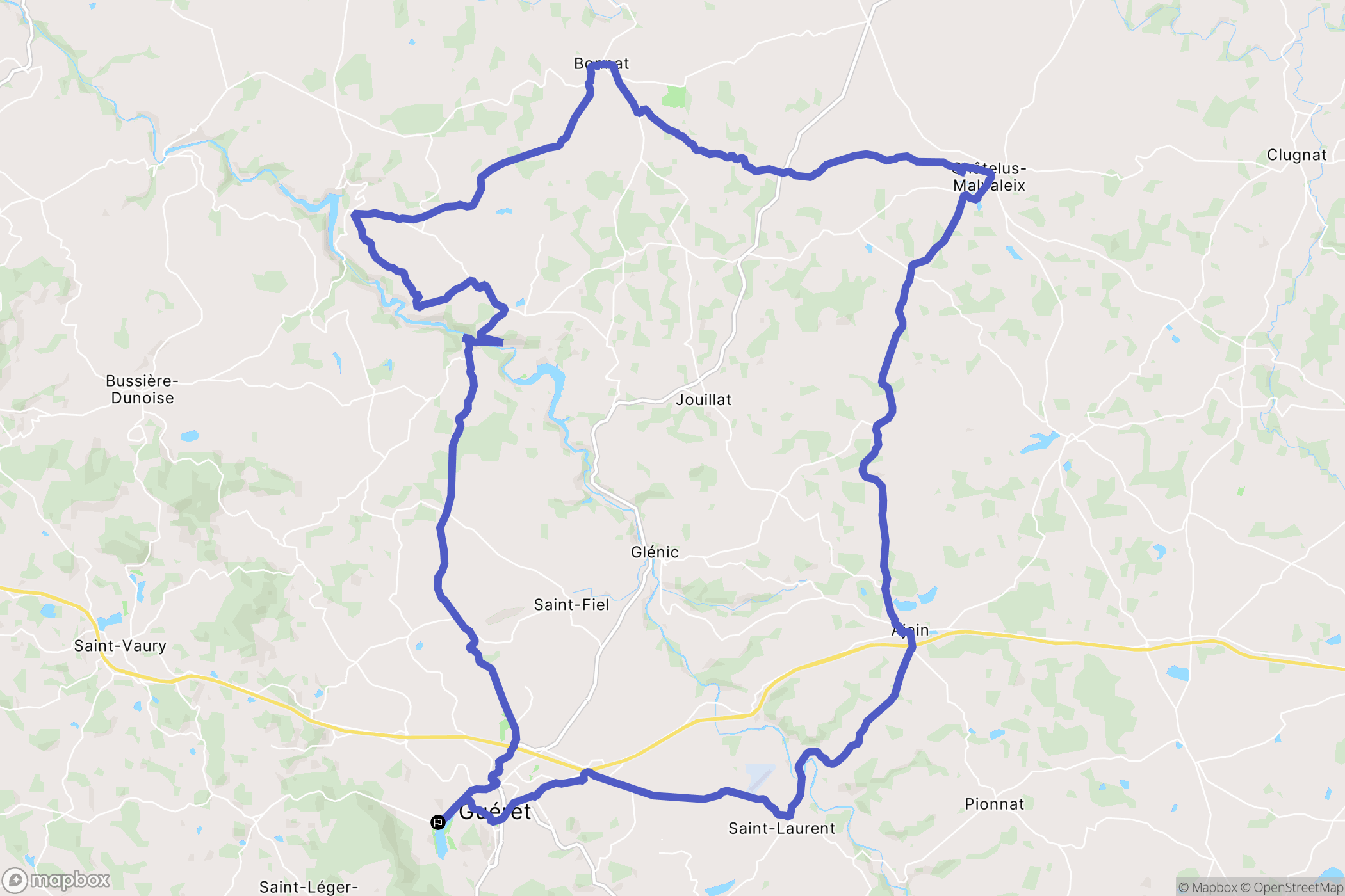 Guéret : carte du parcours de randonnée - France
