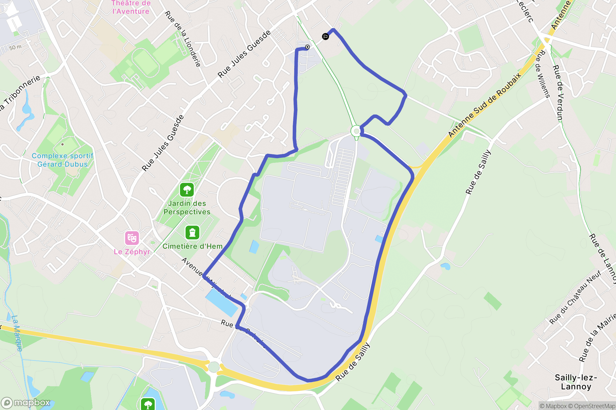 Hem : carte du parcours de randonnée - France