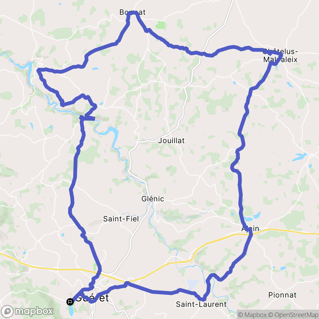Guéret : carte du parcours de randonnée - France