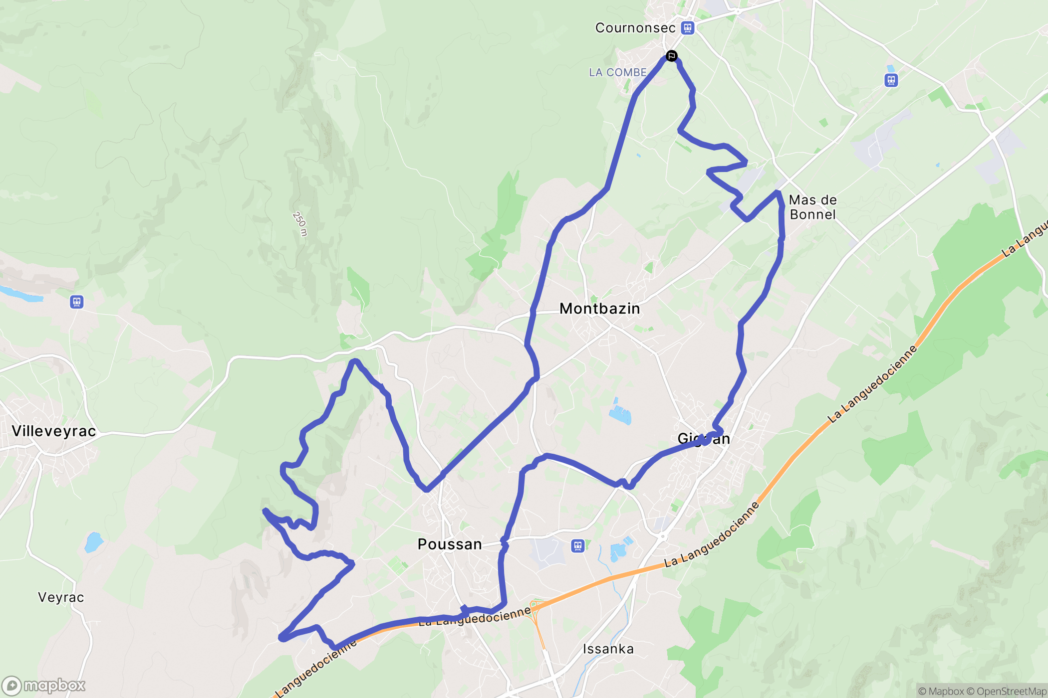 Cournonsec : carte du parcours de randonnée - France
