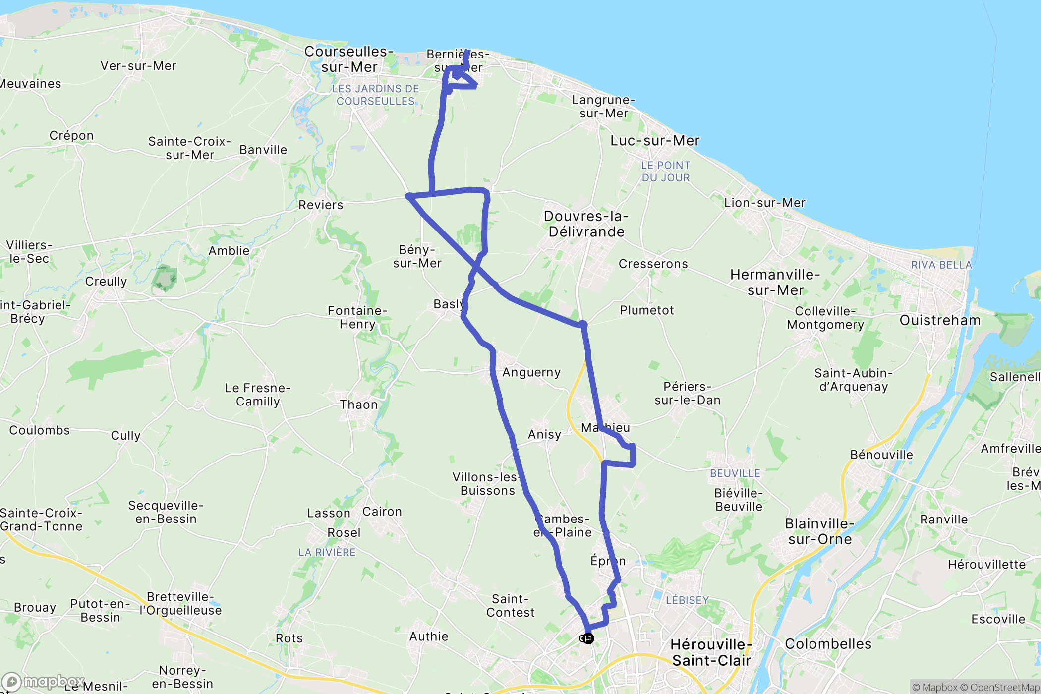 Caen : carte du parcours de randonnée - France