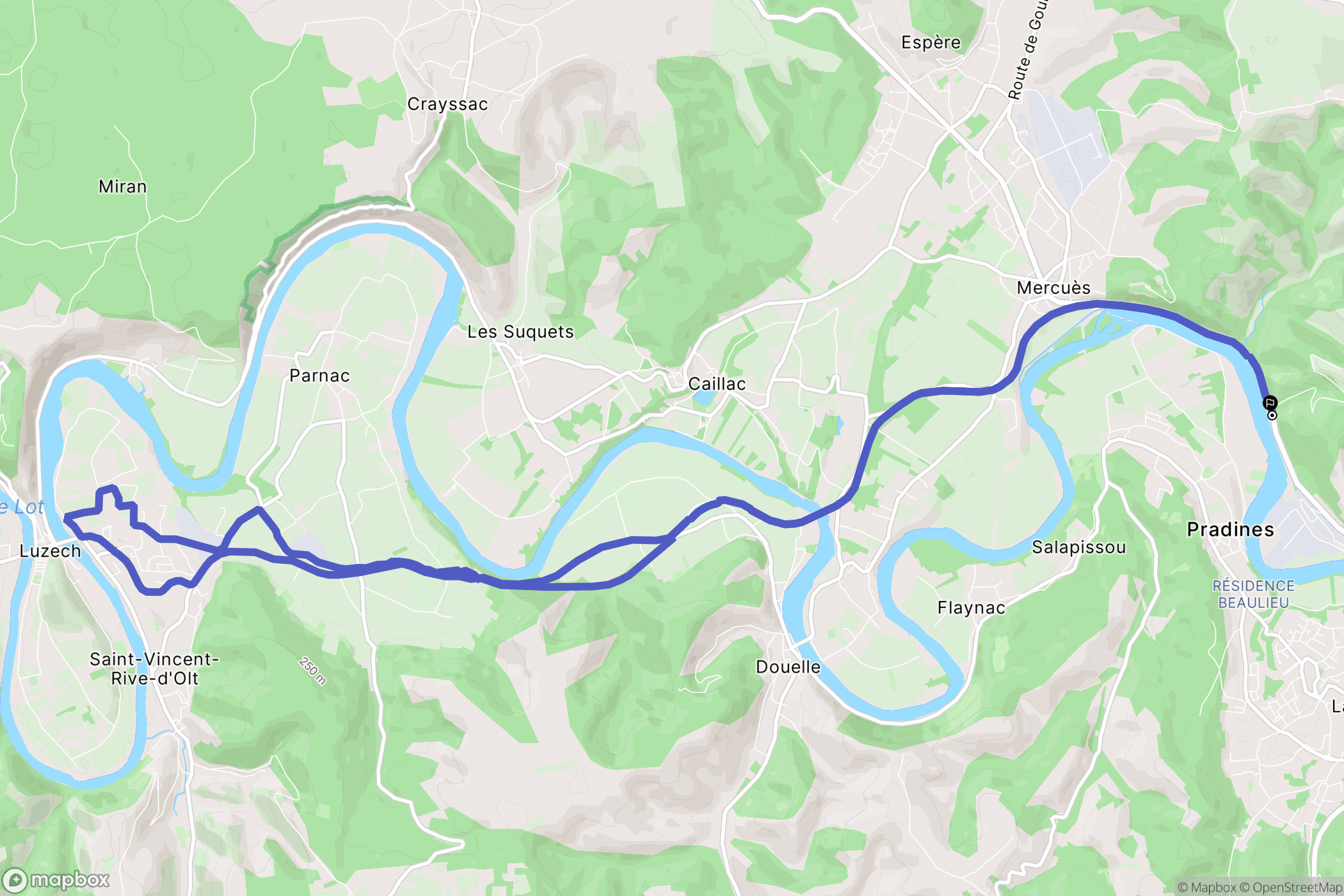 Cahors : carte du parcours de randonnée - France