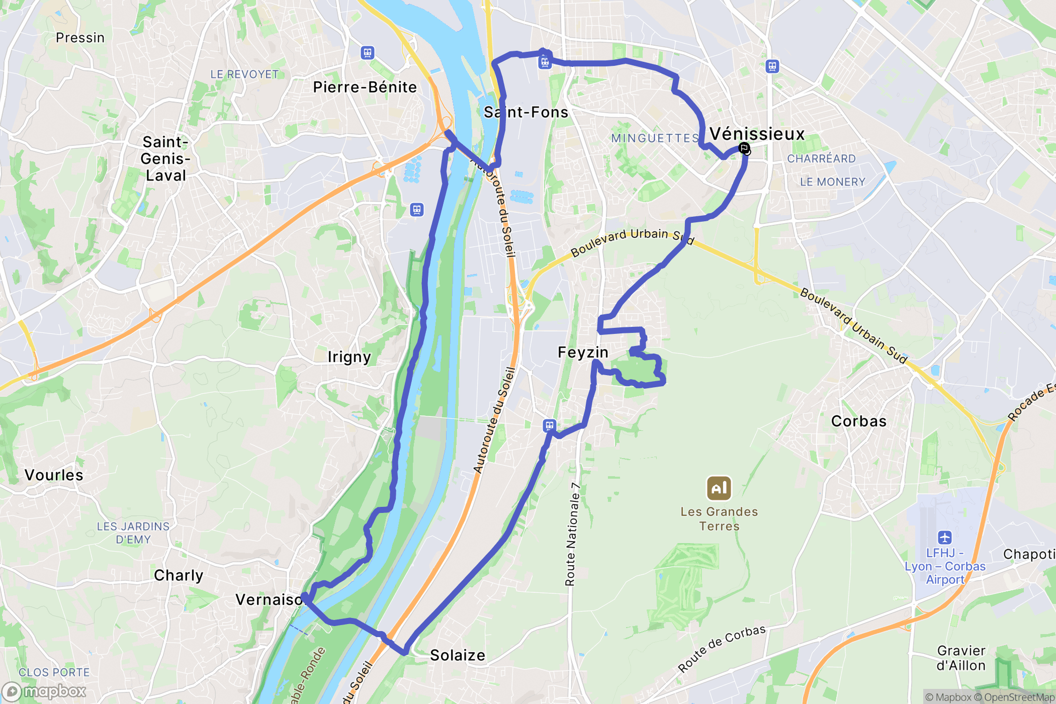 Vénissieux : carte du parcours de randonnée - France