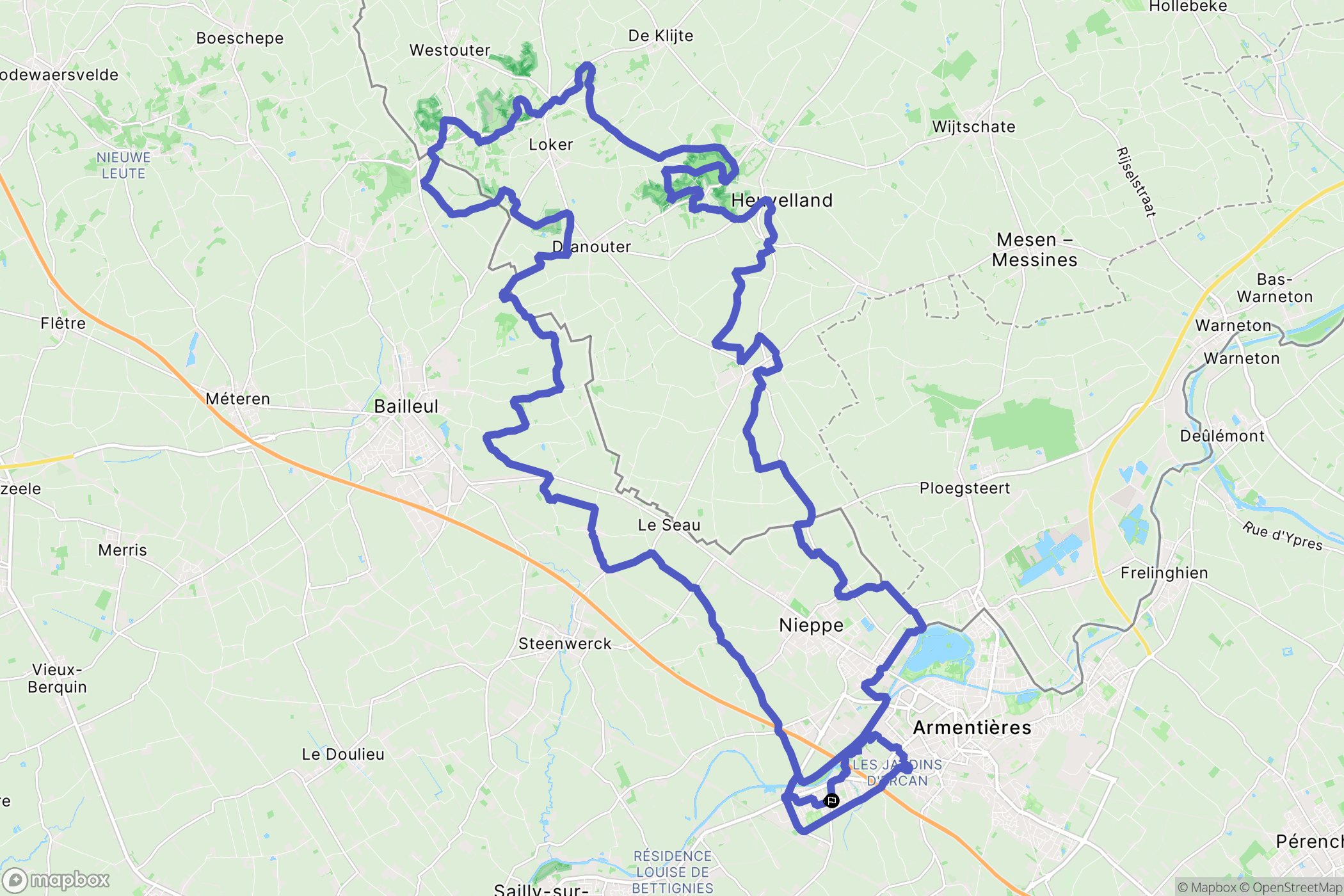 Erquinghem-Lys : carte du parcours de randonnée - France