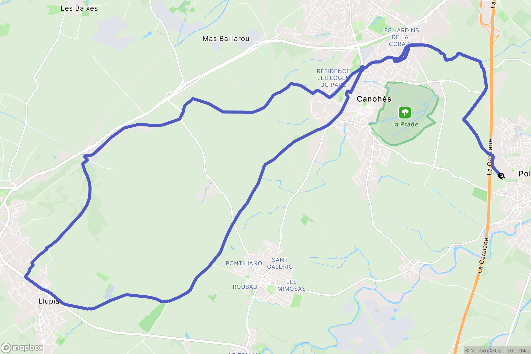 Pollestres : carte du parcours de randonnée - France
