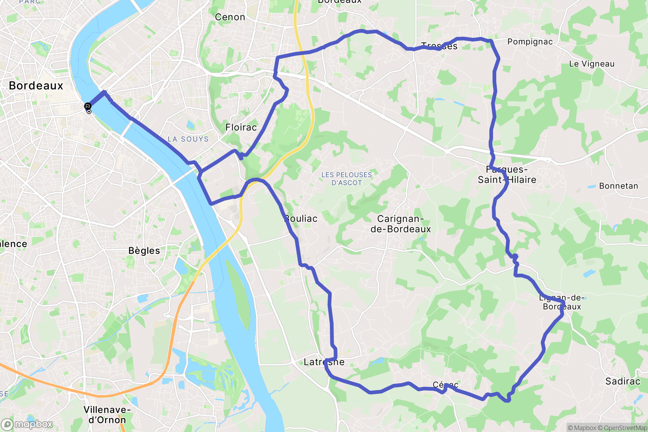 Bordeaux : carte du parcours de randonnée - France