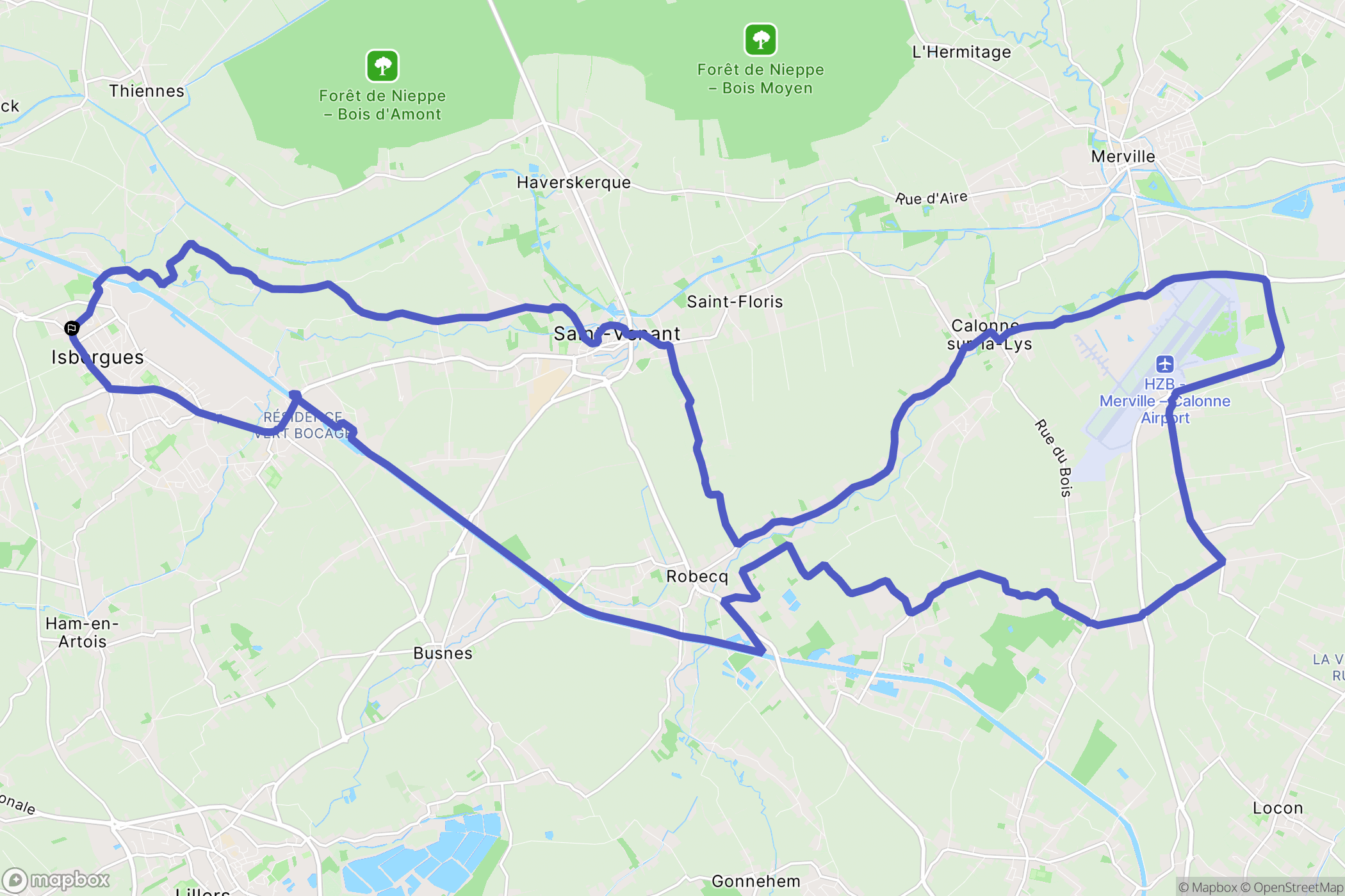 Isbergues : carte du parcours de randonnée - France