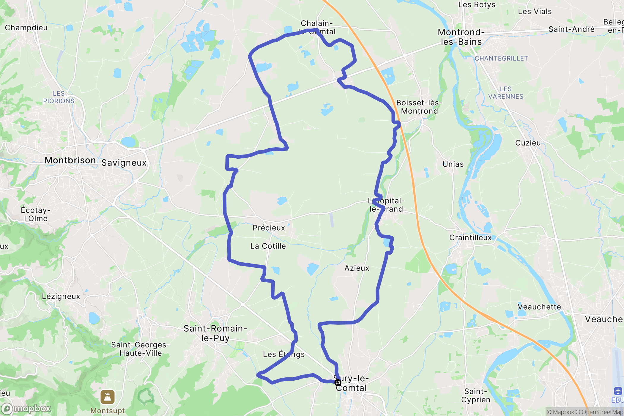 Sury-le-Comtal : carte du parcours de randonnée - France