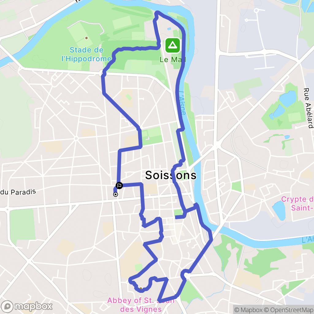Soissons : carte du parcours de randonnée - France