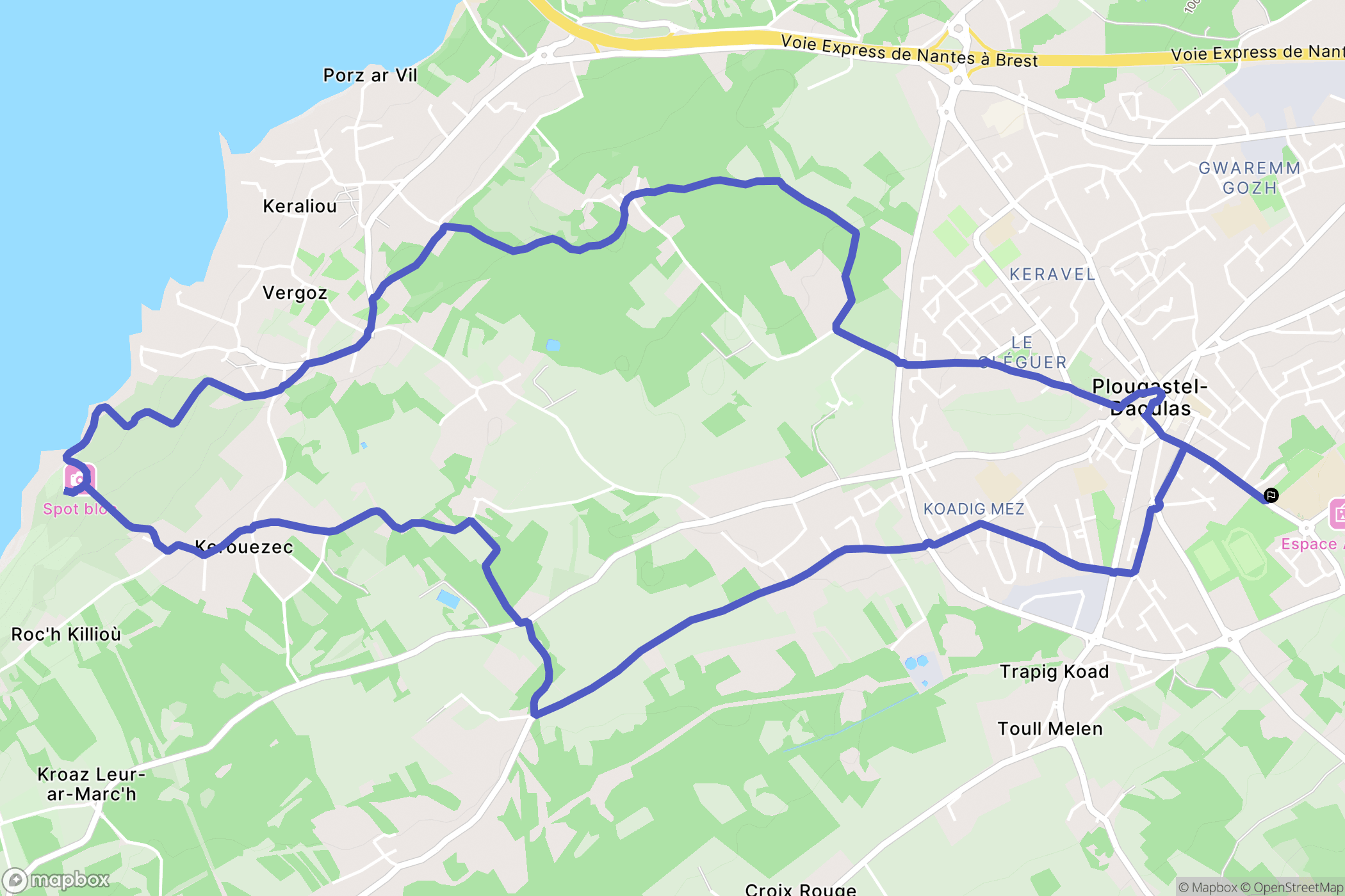 Plougastel-Daoulas : carte du parcours de randonnée - France