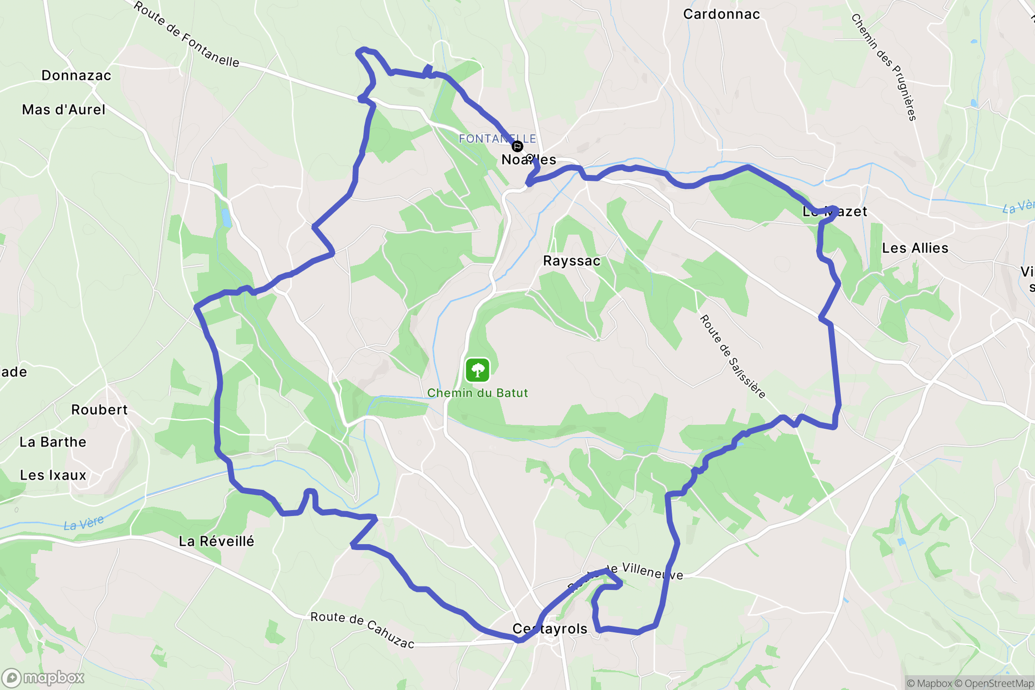 Noailles : carte du parcours de randonnée - France