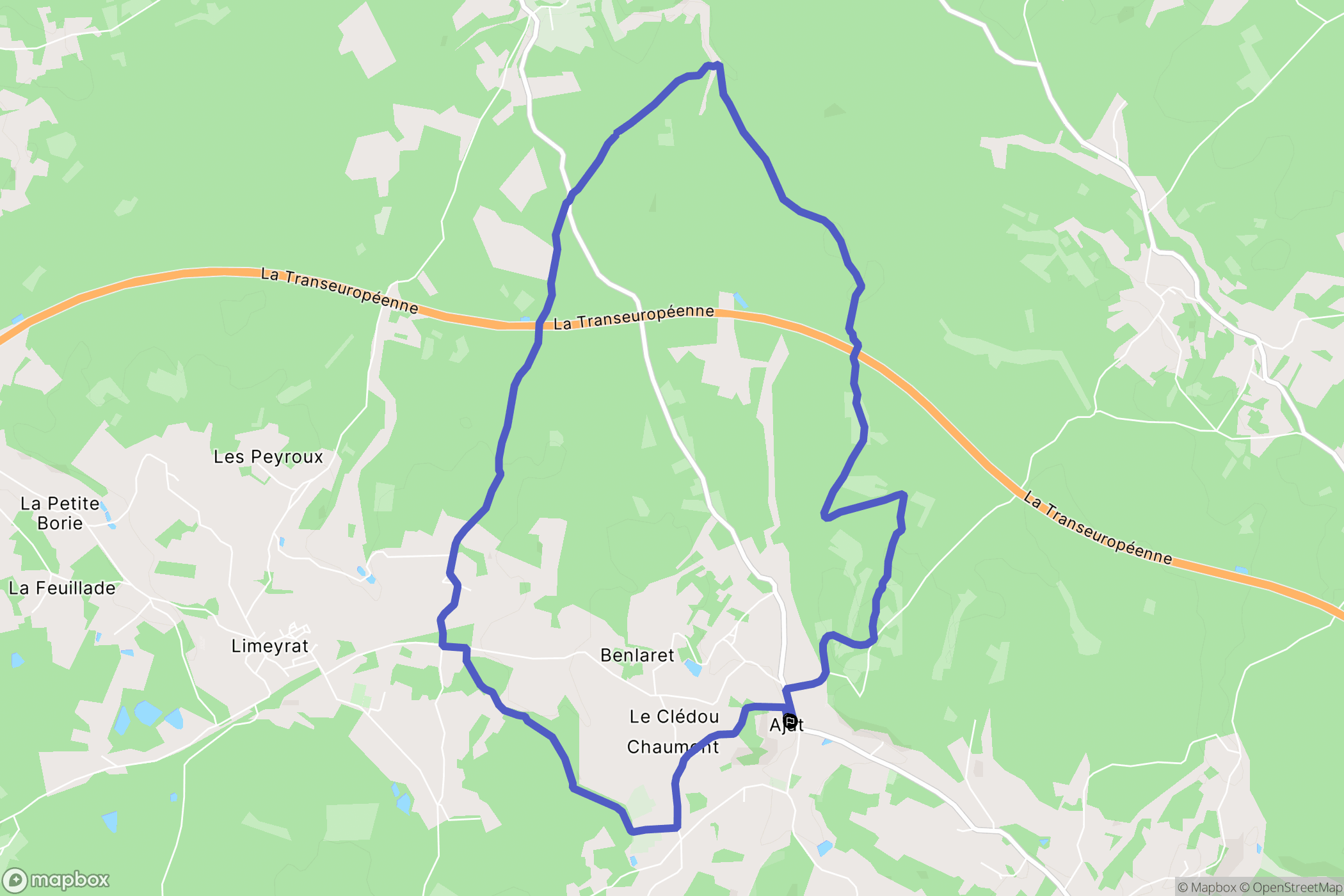 Ajat : carte du parcours de randonnée - France