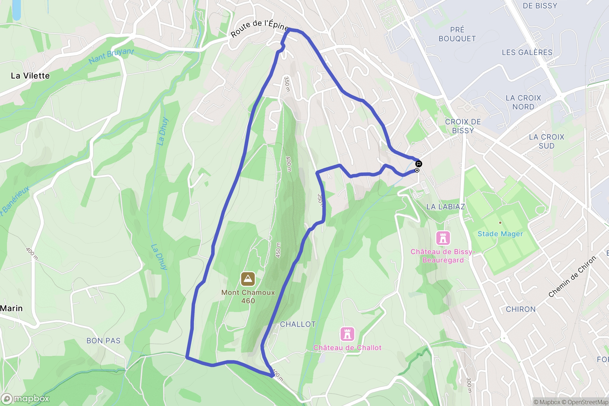 Chambéry : carte du parcours de randonnée - France