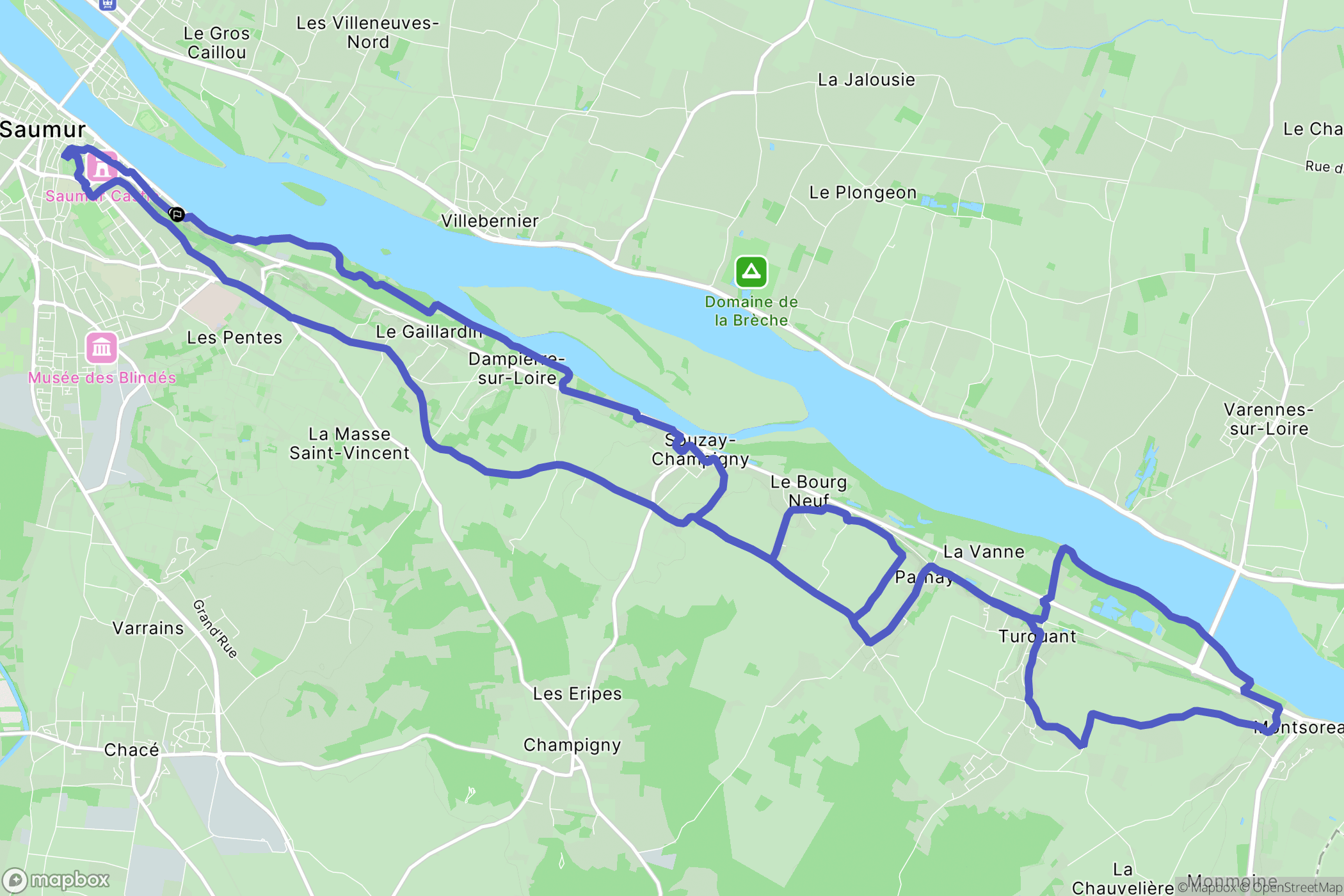 Saumur : carte du parcours de randonnée - France