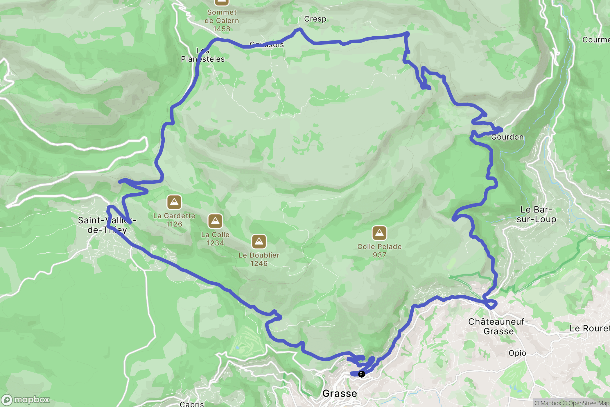 Grasse : carte du parcours de randonnée - France