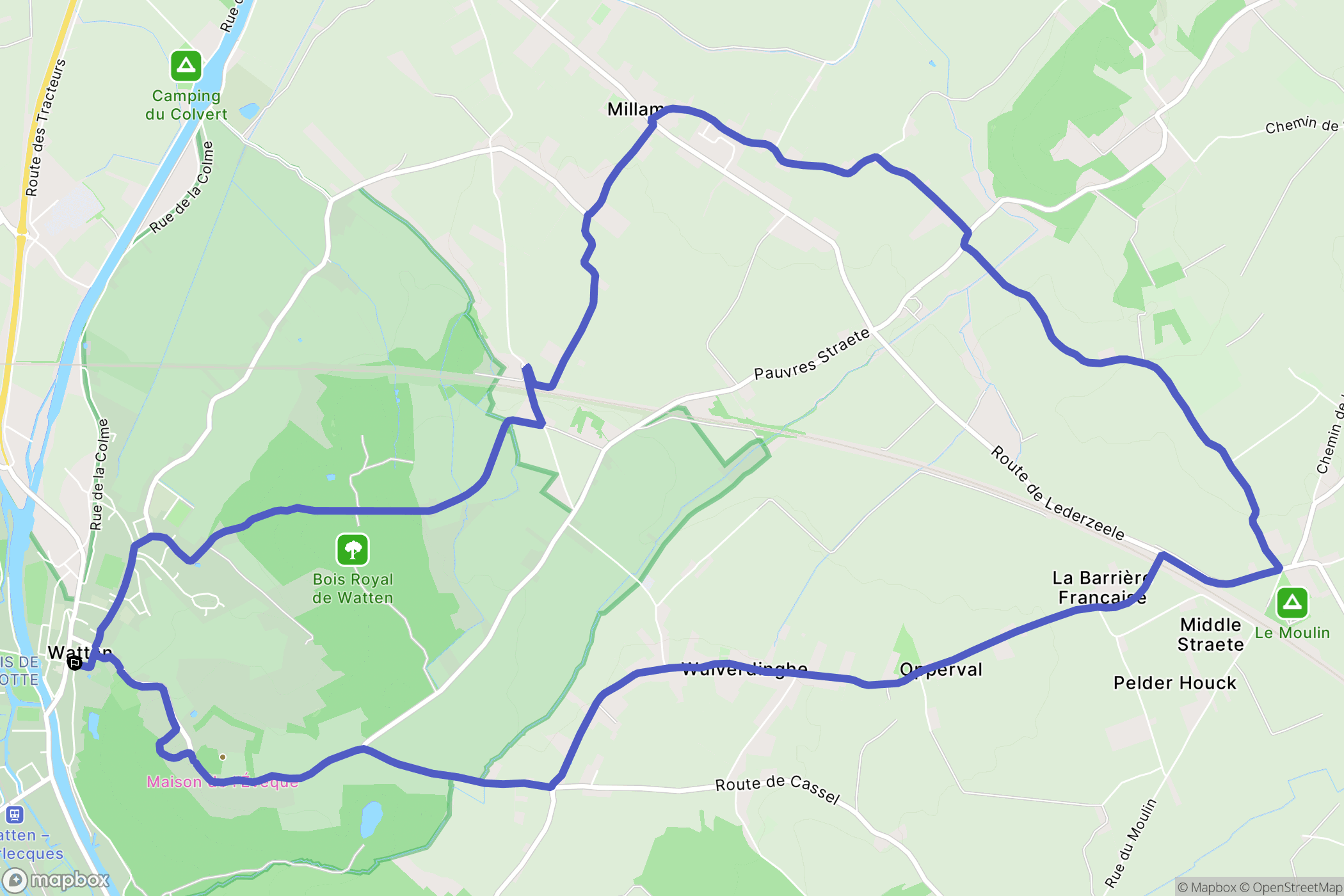 Watten : carte du parcours de randonnée - France