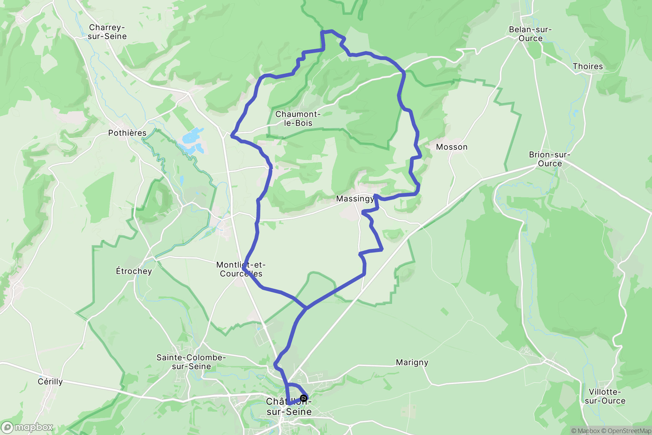 Châtillon-sur-Seine : carte du parcours de randonnée - France