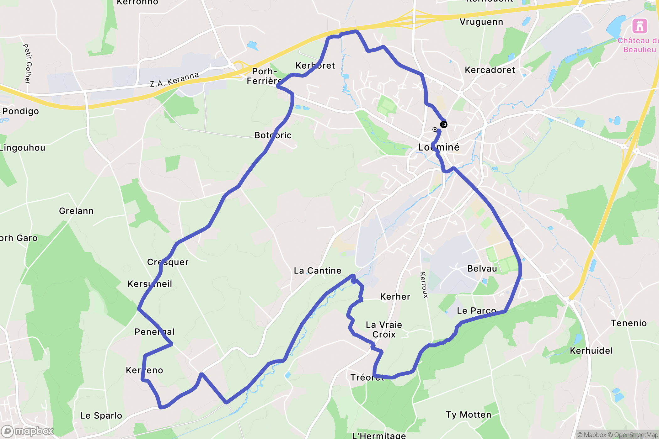 Locminé : carte du parcours de randonnée - France