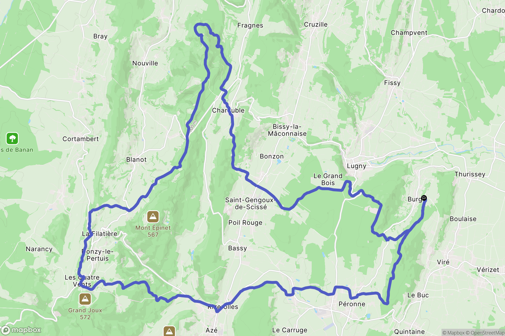 Burgy : carte du parcours de randonnée - France