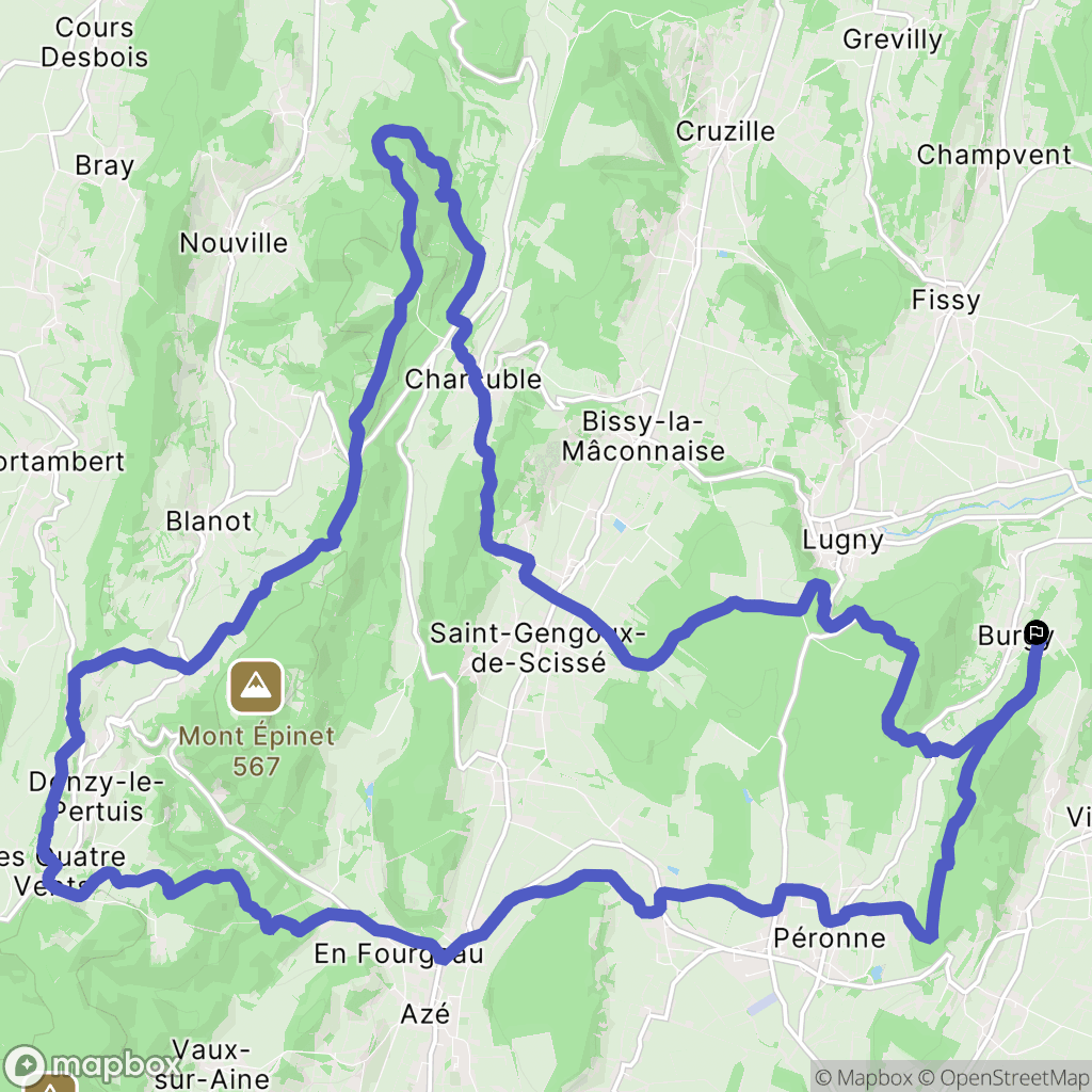 Burgy : carte du parcours de randonnée - France