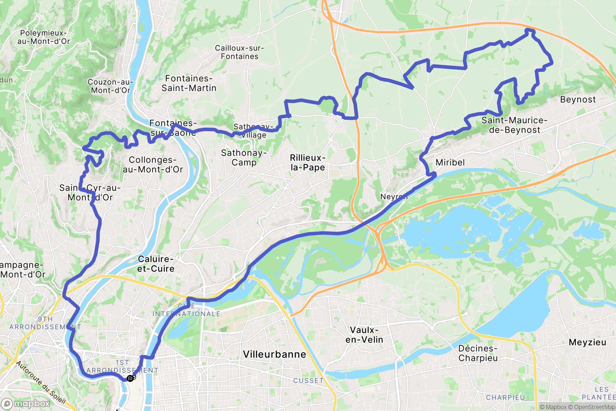 Lyon : carte du parcours de randonnée - France