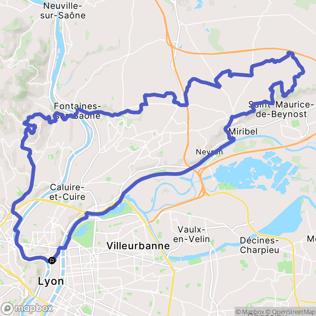 Lyon : carte du parcours de randonnée - France