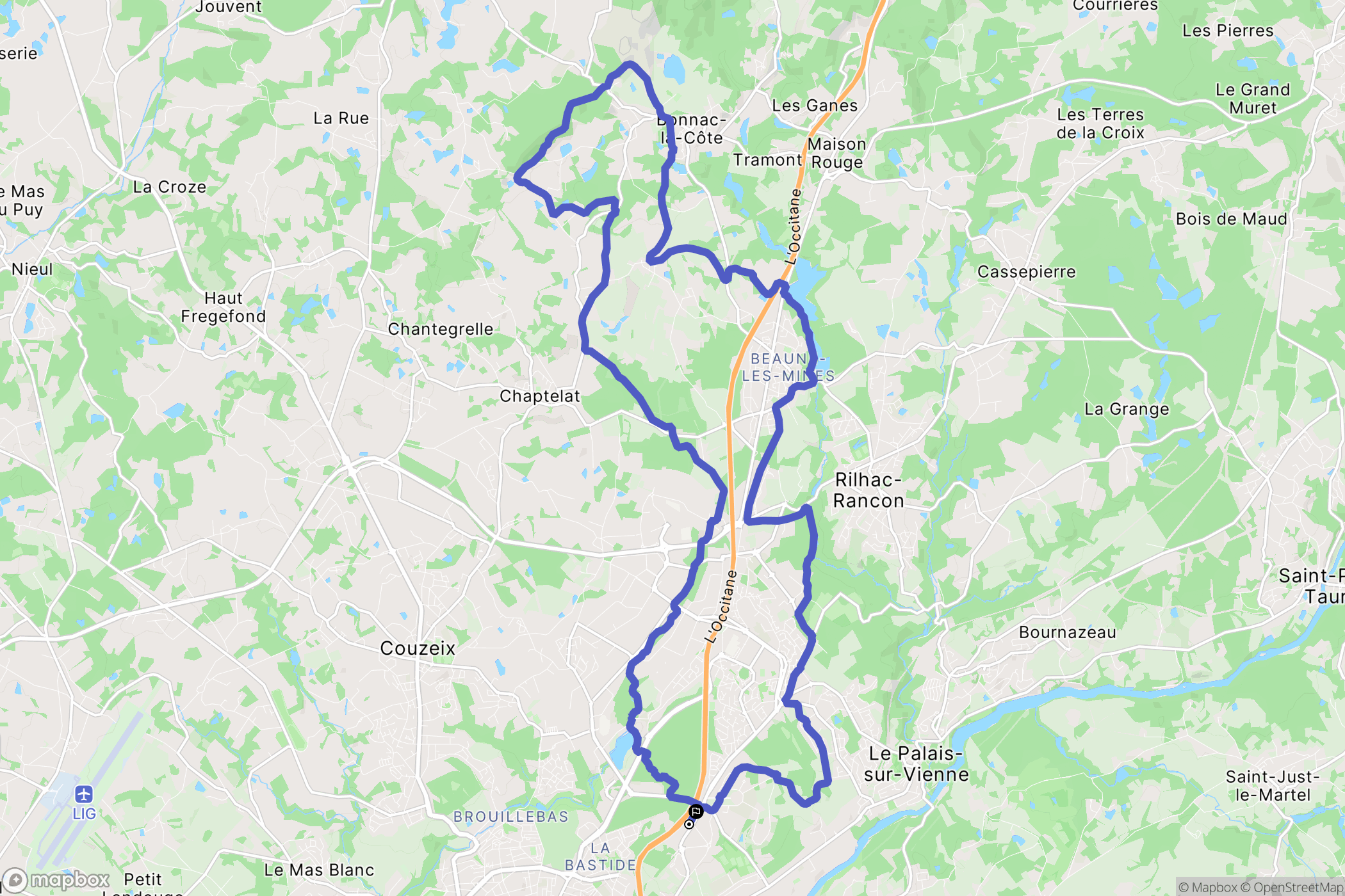 Limoges : carte du parcours de randonnée - France