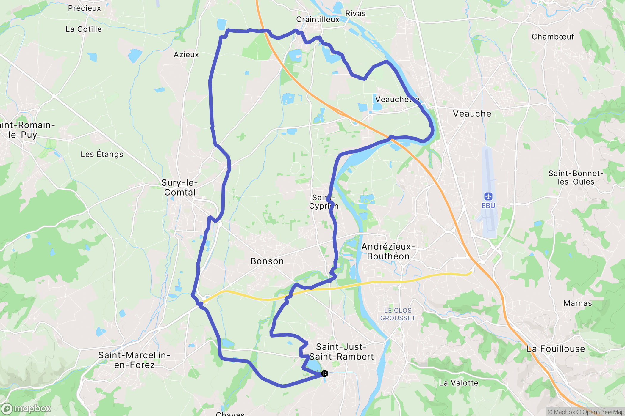Saint-Just-Saint-Rambert : carte du parcours de randonnée - France