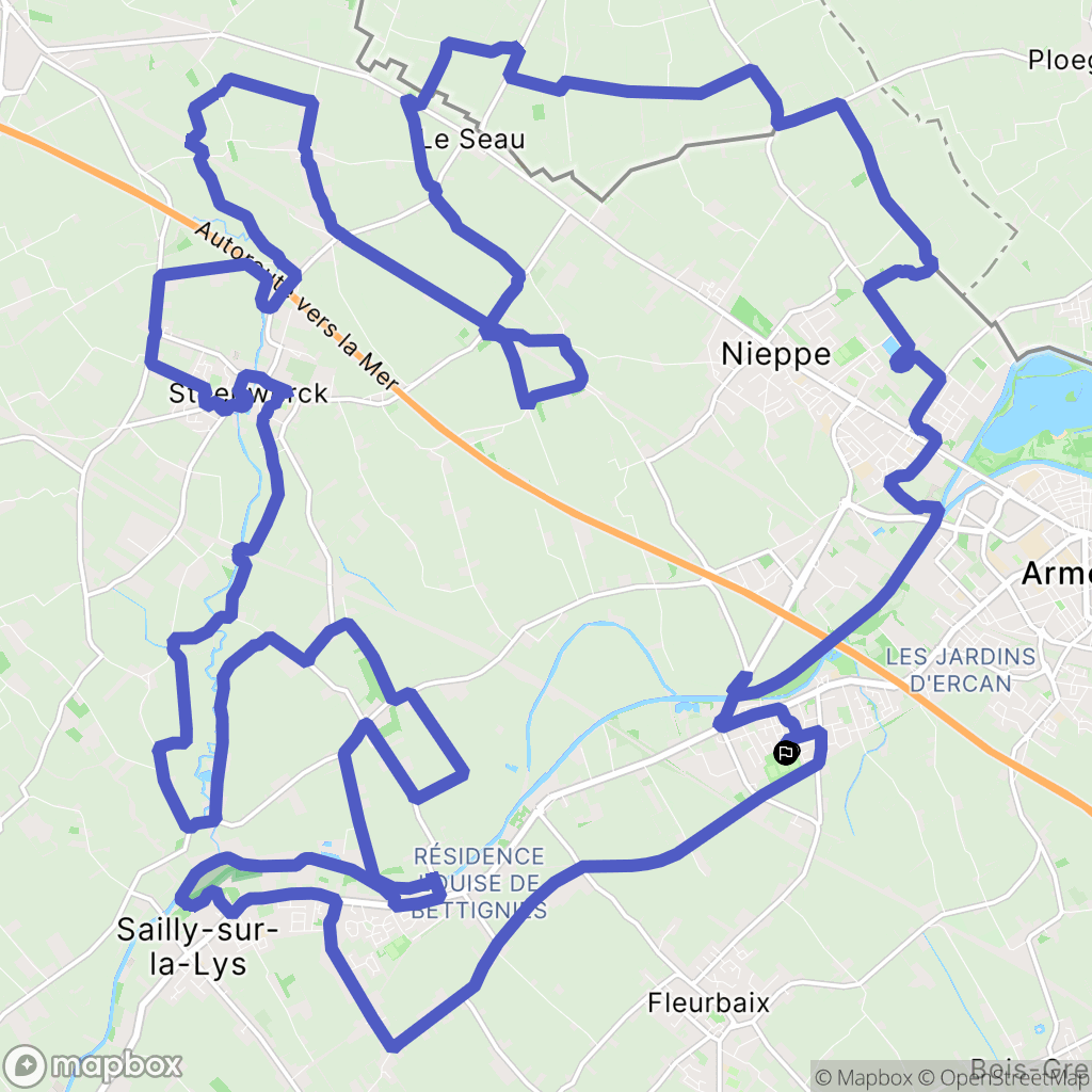 Erquinghem-Lys : carte du parcours de randonnée - France
