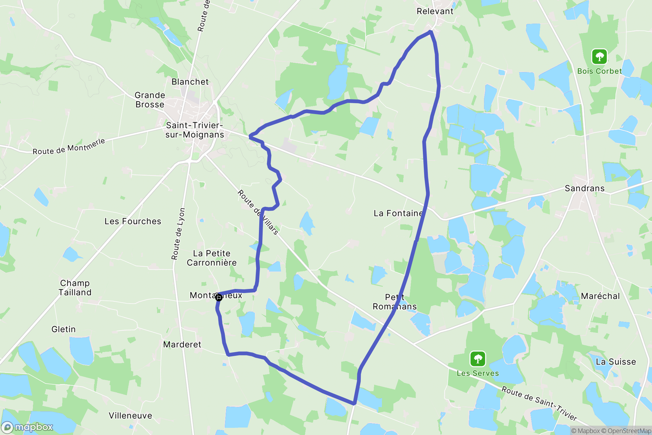 Saint-Trivier-sur-Moignans : carte du parcours de randonnée - France