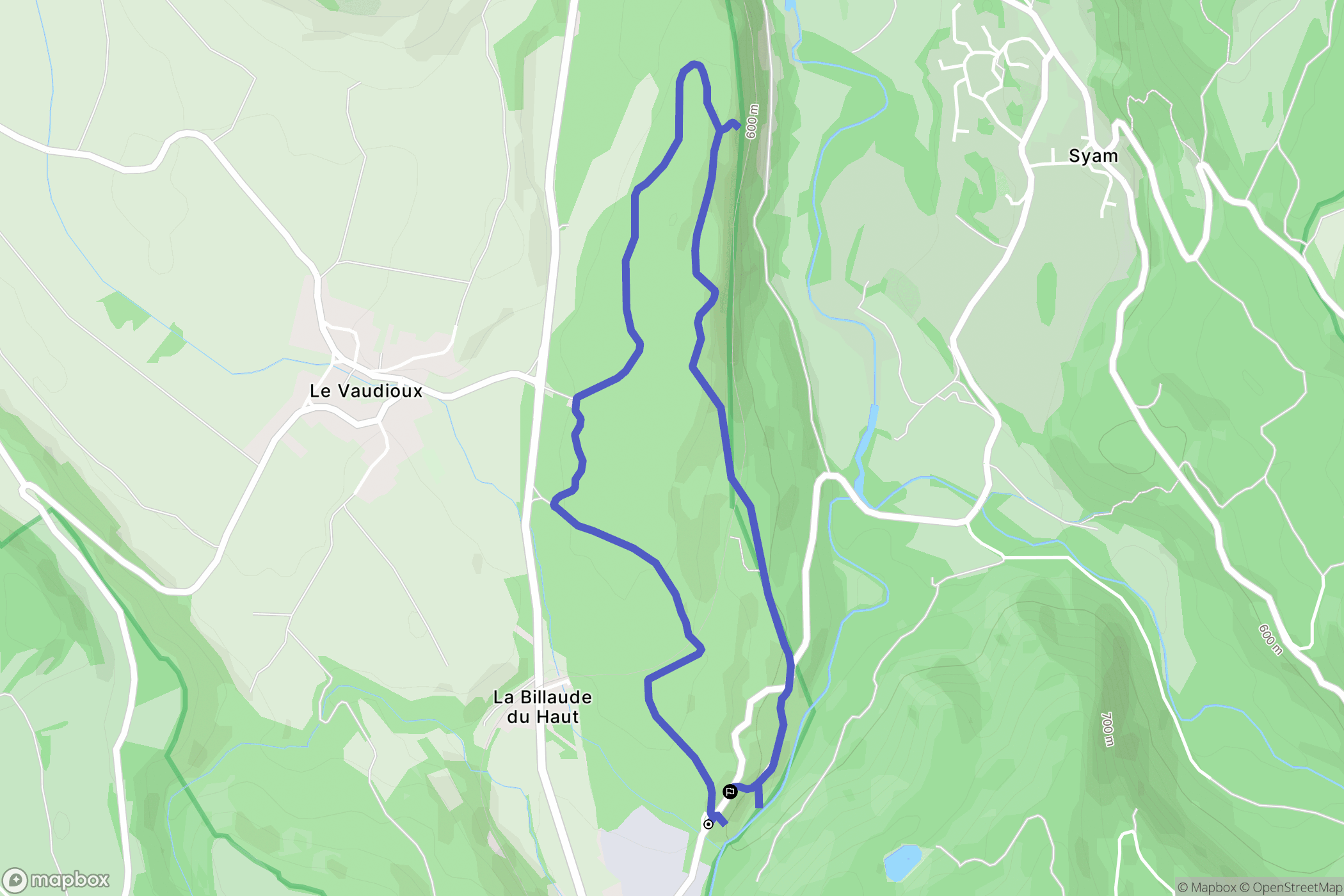 Le Vaudioux : carte du parcours de randonnée - France