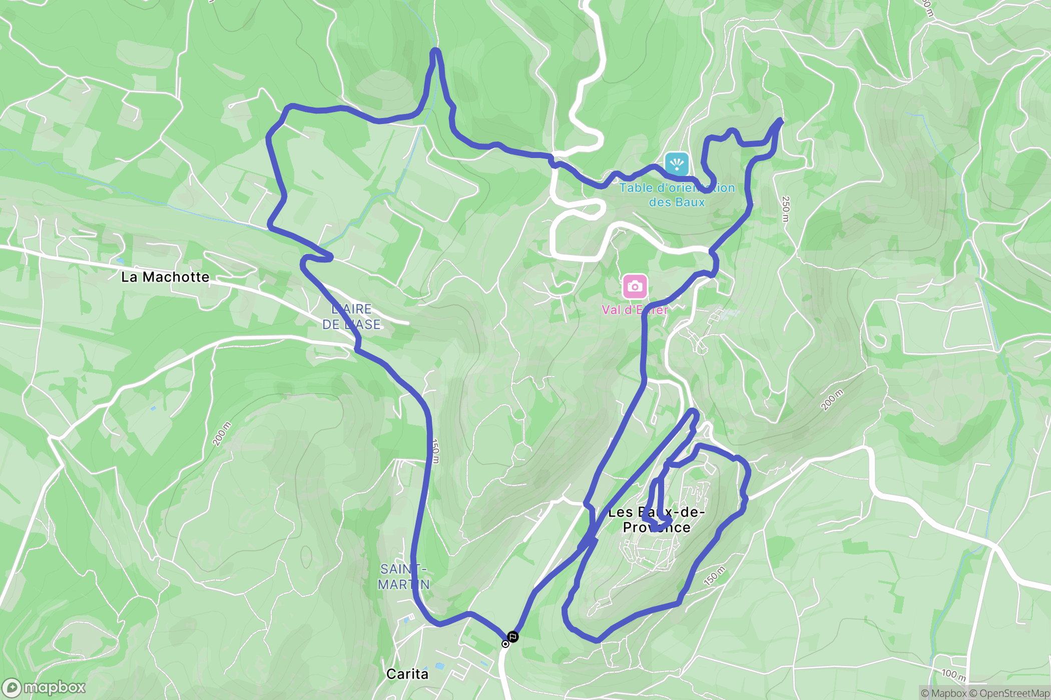Les Baux-de-Provence : carte du parcours de randonnée - France