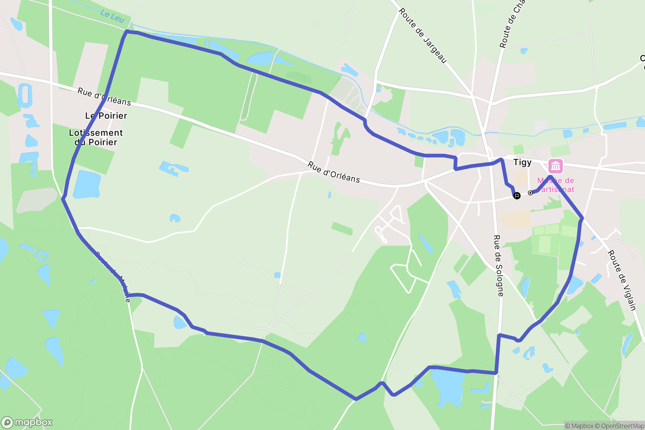 Tigy : carte du parcours de randonnée - France