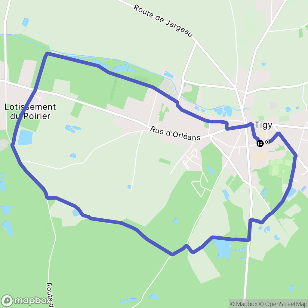 Tigy : carte du parcours de randonnée - France