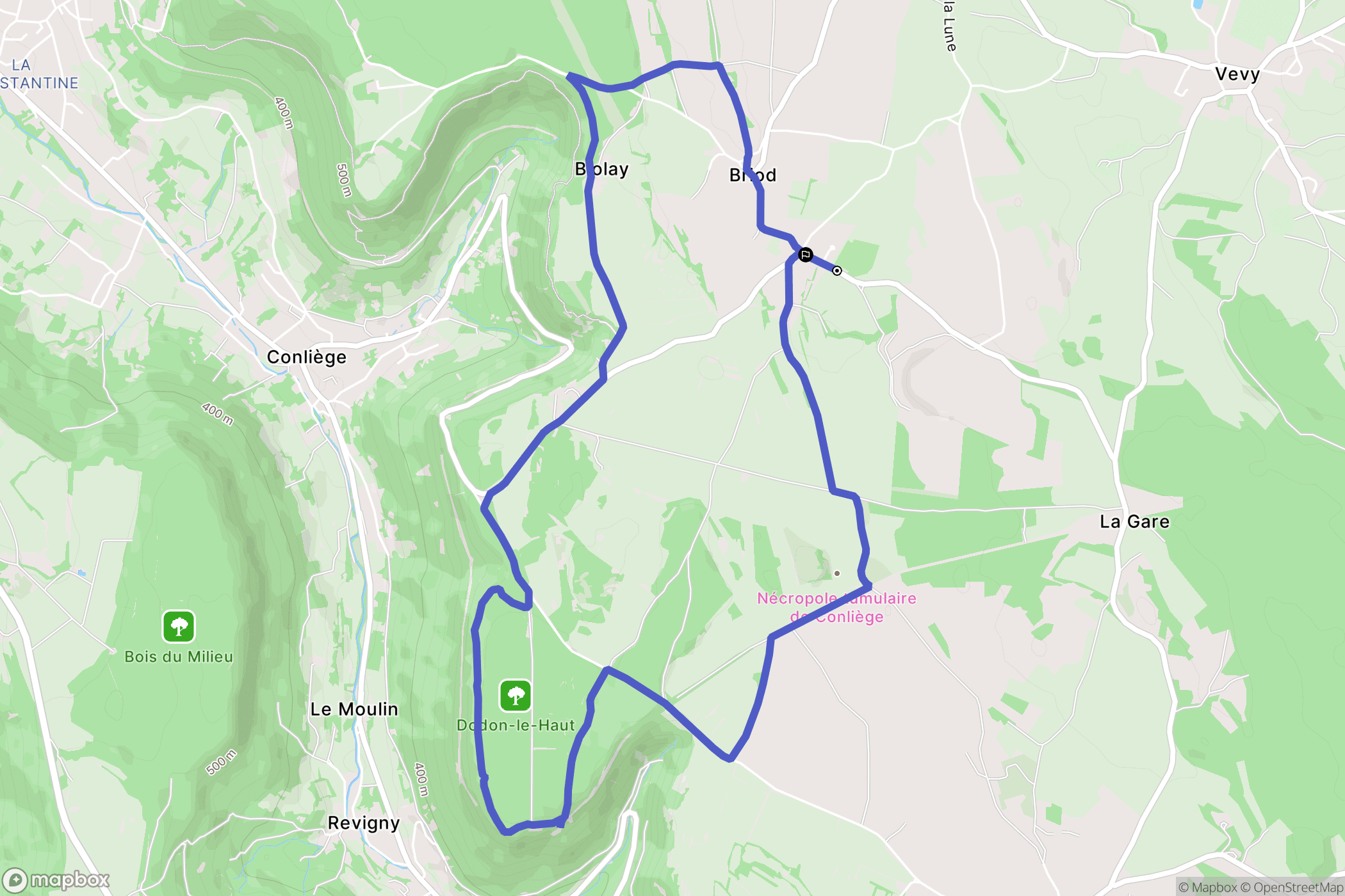 Briod : carte du parcours de randonnée - France