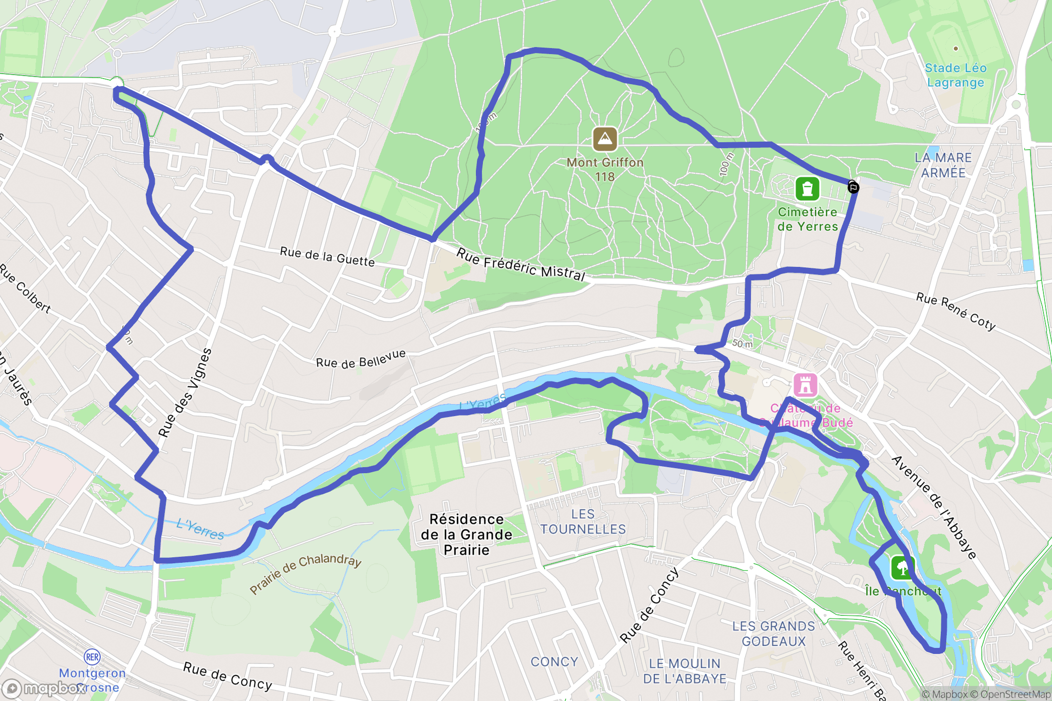 Yerres : carte du parcours de randonnée - France