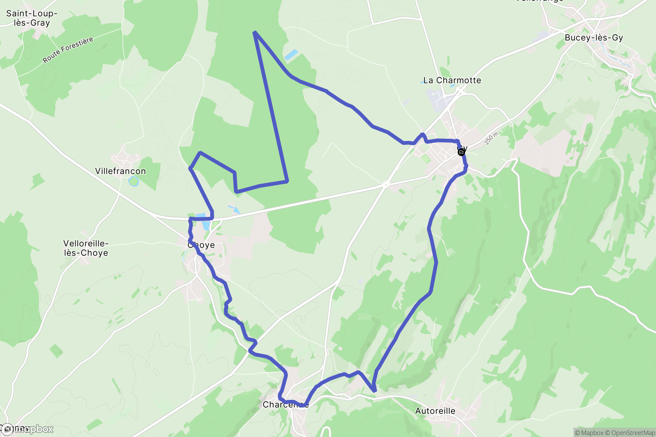 Gy : carte du parcours de randonnée - France