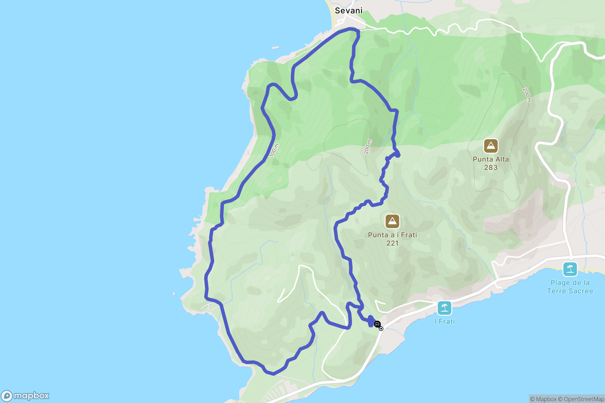 Ajaccio : carte du parcours de randonnée - France