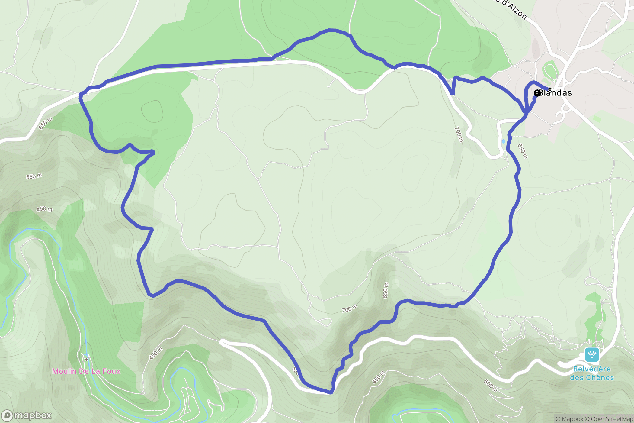 Blandas : carte du parcours de randonnée - France