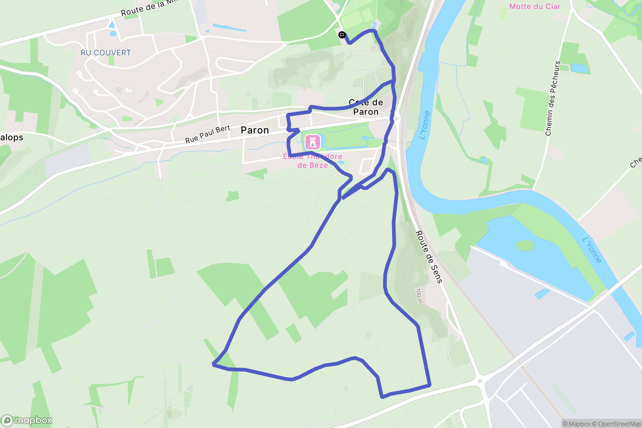 Paron : carte du parcours de randonnée - France