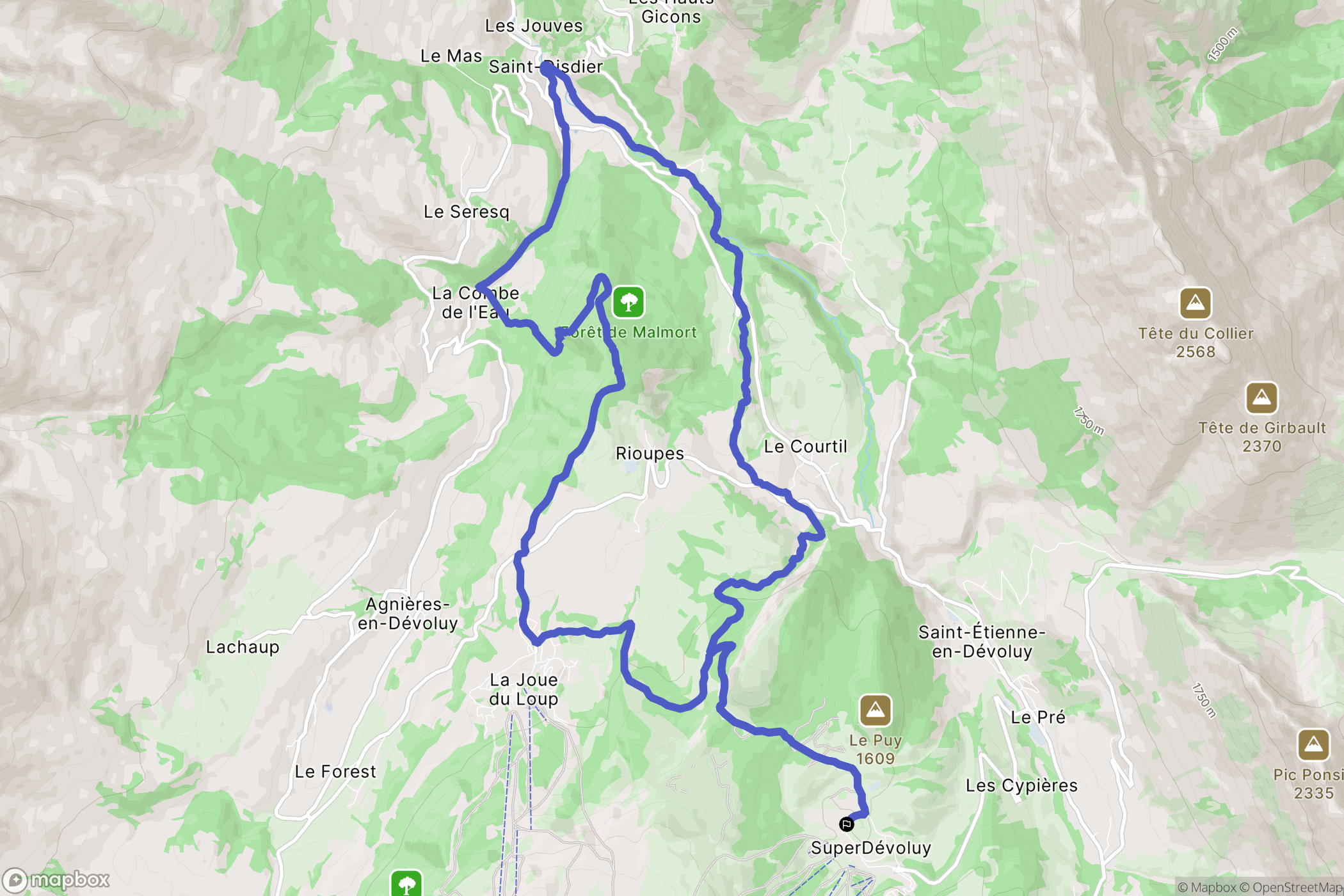 Le Dévoluy : carte du parcours de randonnée - France