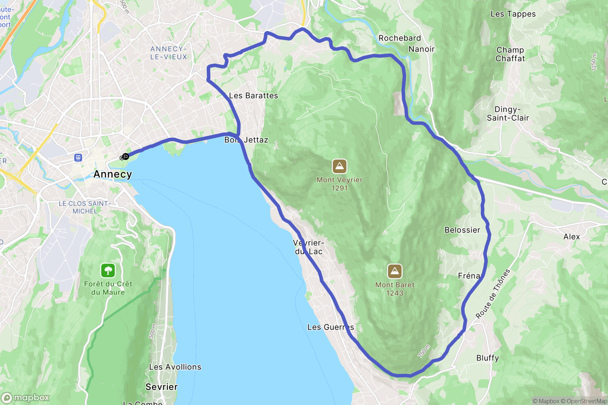 Annecy : carte du parcours de randonnée - France