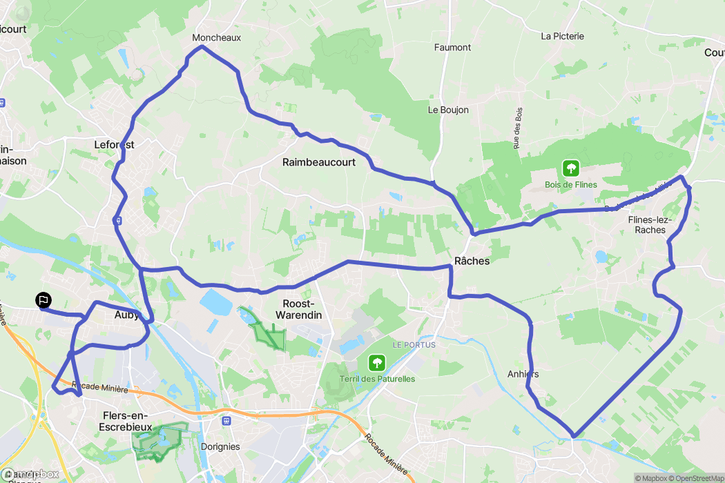 Auby : carte du parcours de randonnée - France