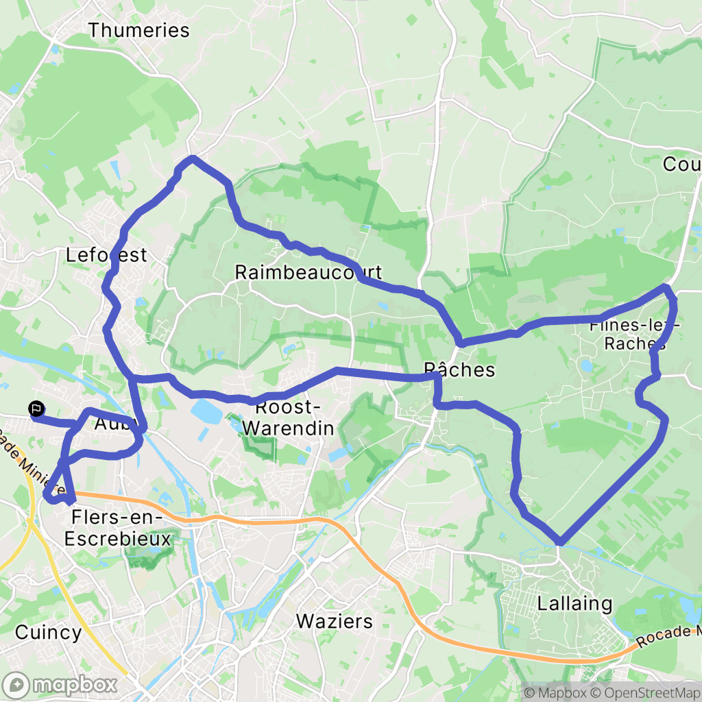 Auby : carte du parcours de randonnée - France