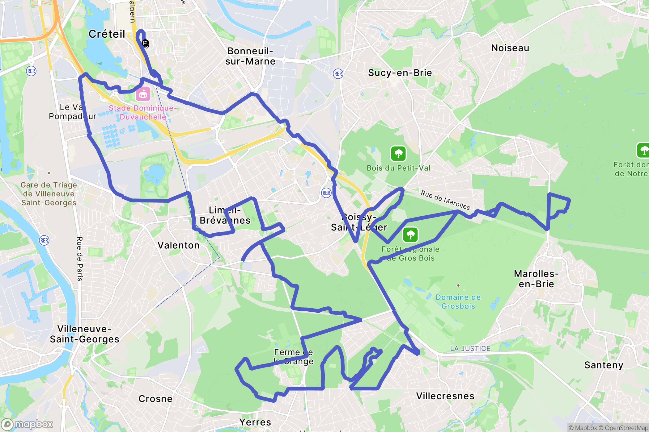 Créteil : carte du parcours de randonnée - France